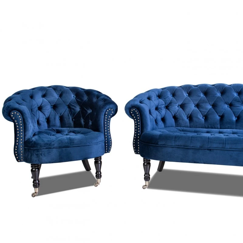 Фотьойл Честърфийлд Людовик, синьо кадифе